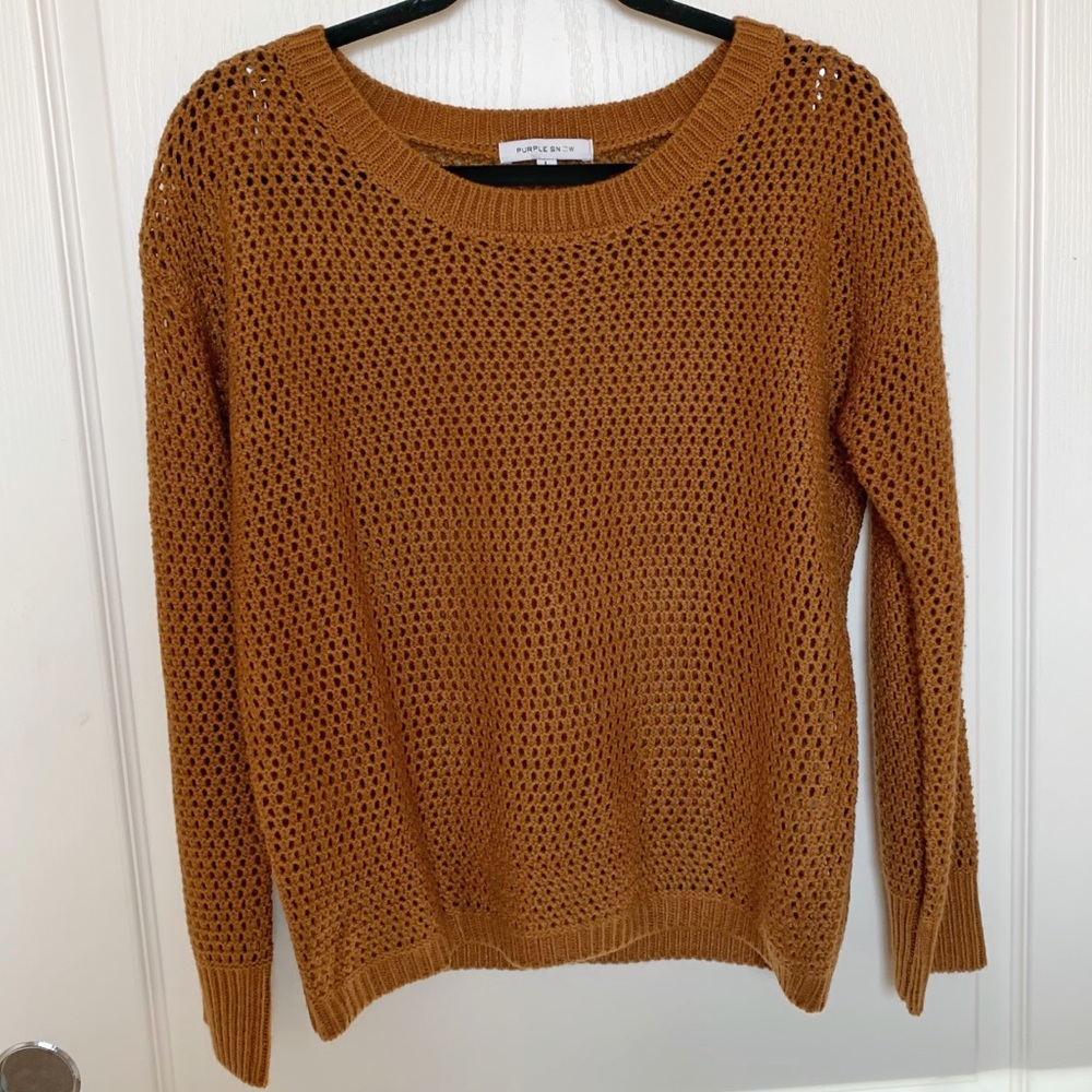 PURPLE SNOW Open Knit Scoop Neck Sweater s…